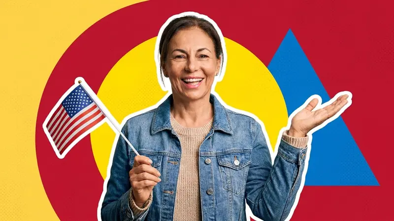 A proud woman holding a small American flag